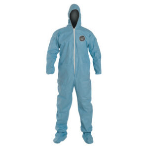 Protective blue body suit with hood